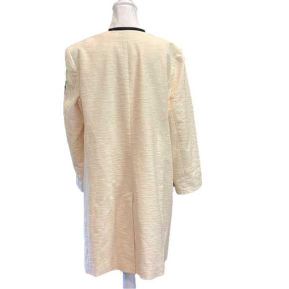 Talbots sz 14 cream with black heavy trim linen look coat dress with pockets - Picture 4 of 7